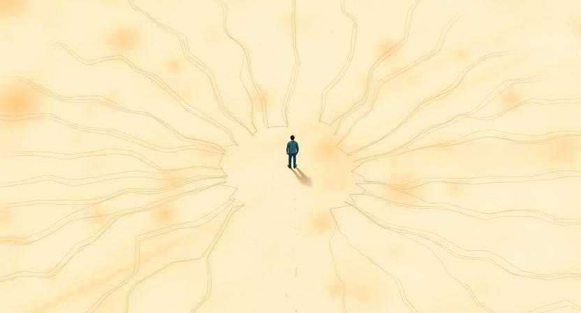 수많은 갈림길 앞에 선 사람